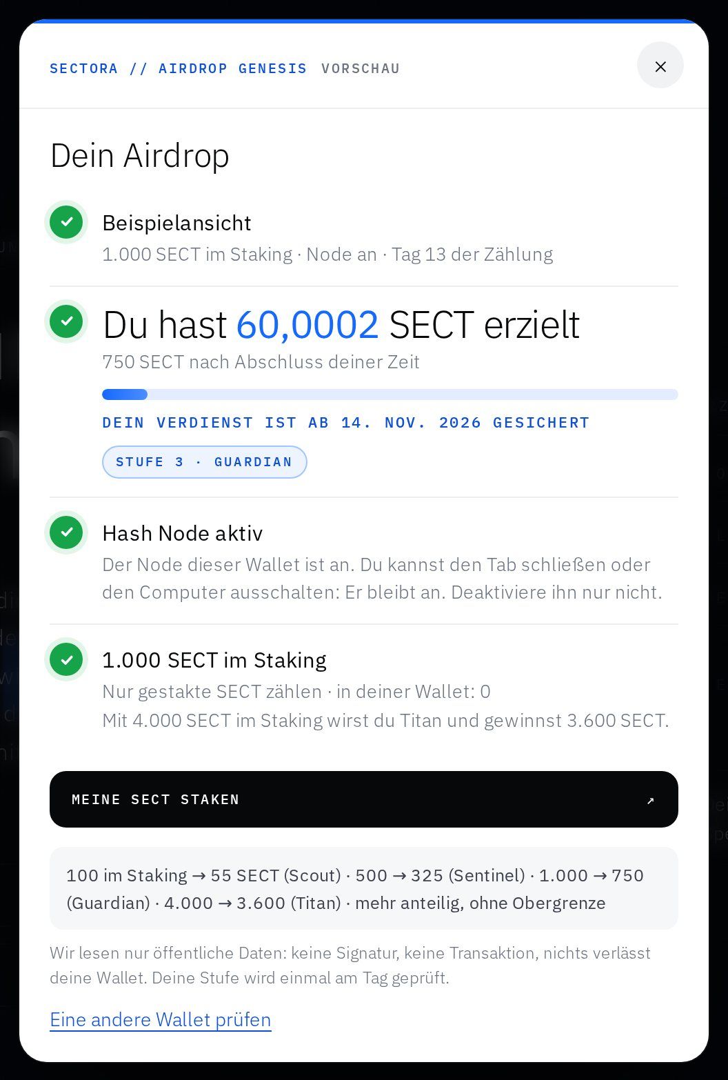 Beispiel des Fensters „Dein Airdrop“.