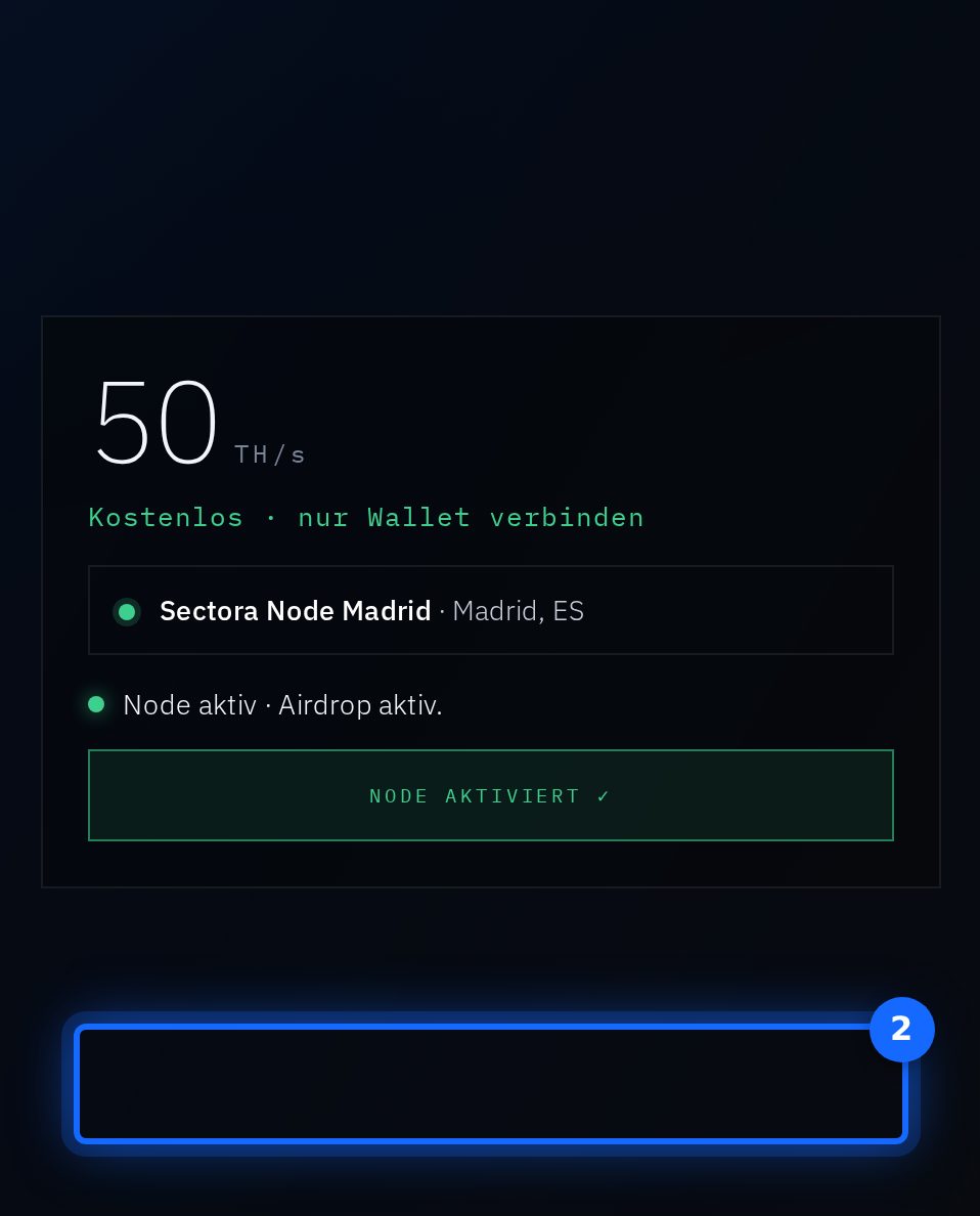 (1) Dein Node und seine Stadt · (2) Node aktiviert ✓
