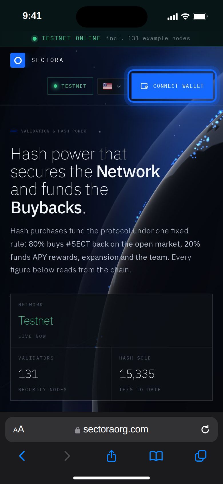 On a phone: Connect wallet at the top.
