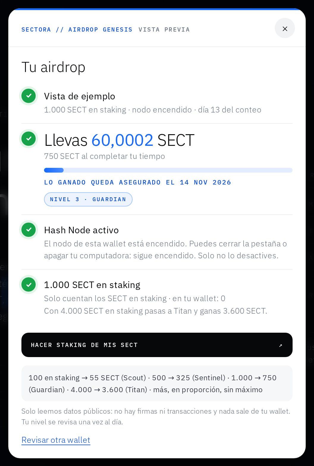 Ejemplo de la ventana “Tu airdrop”.
