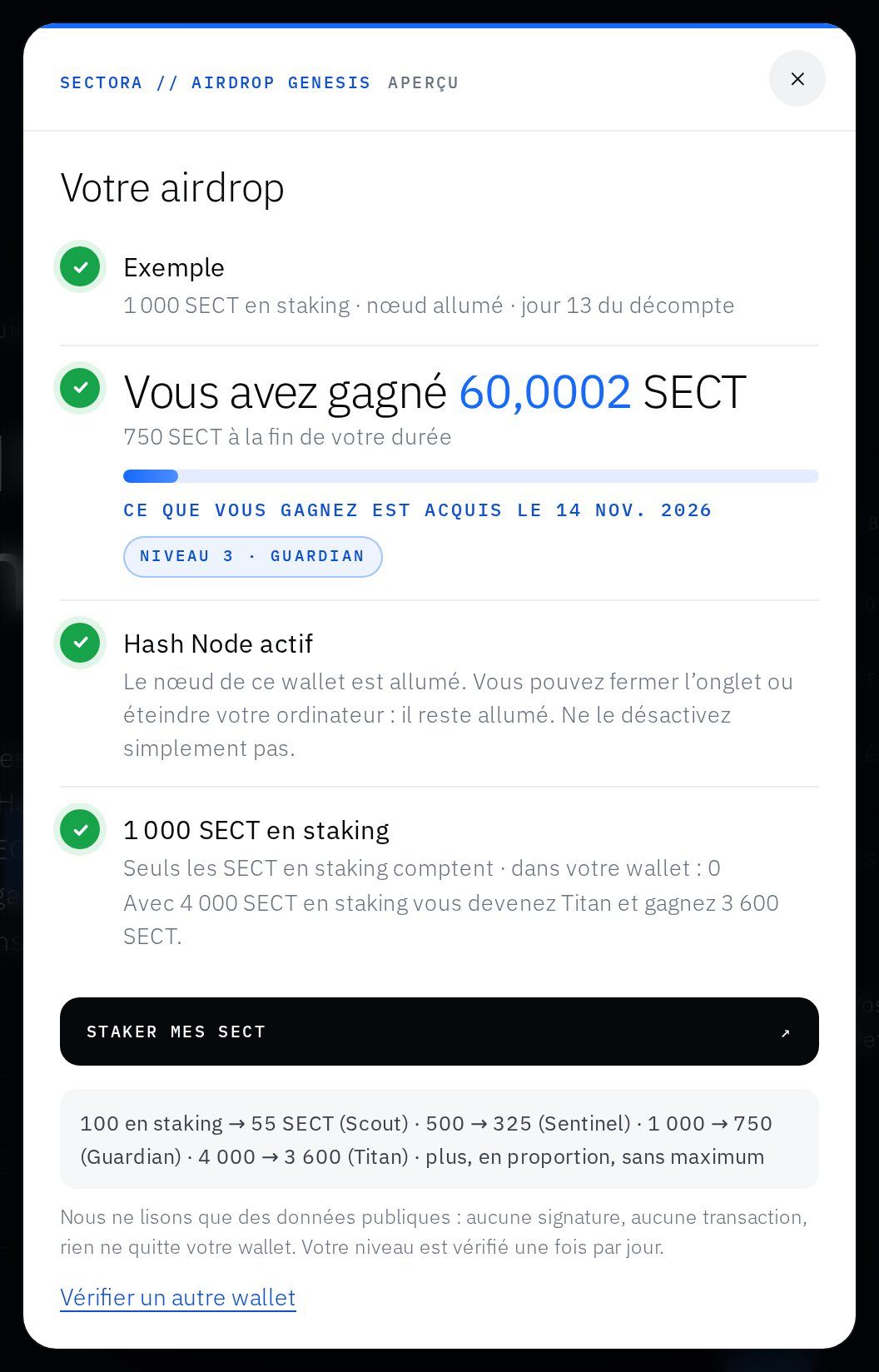 Exemple de la fenêtre « Votre airdrop ».
