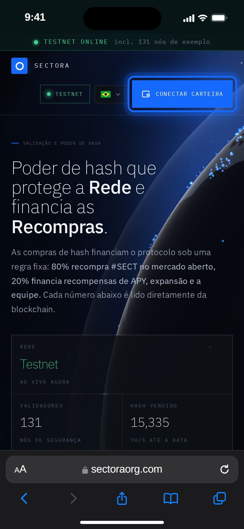 No celular: Conectar carteira no topo.