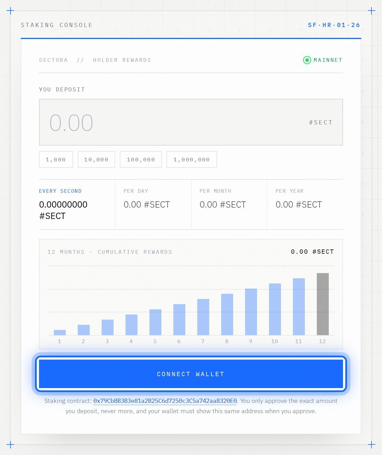 The Staking console. The button you press is marked in blue.